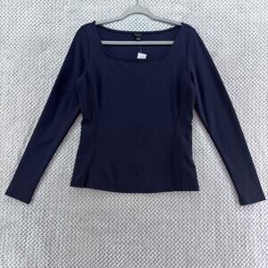 Ann Taylor Top Womens S Blue Fitted Square Neck Long Sleeves New